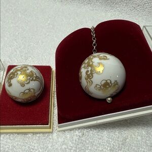 Vintage 1970s Porsgrund porcelain silver chain and ring set Anne Marie Odegard
